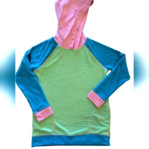 Lands' End Colorblock Hoodie Sweatshirt Pink Blue Green‎ Girls Large 10/12 90's